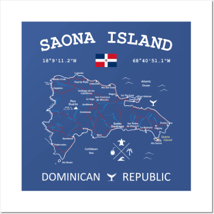 Saona Island Dominican Republic Flag Travel Map Coordinates GPS Posters and Art